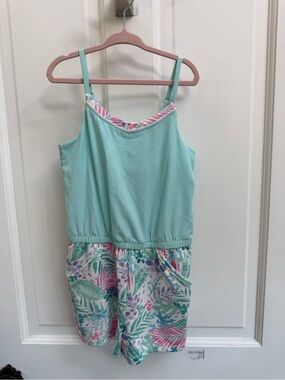 More Than Magic Girls XS 4 5 Blue Aqua & Floral Sleeveless Summer Beach Romper